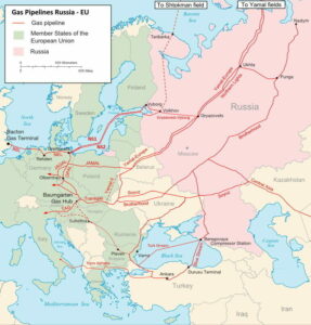 Eine Landkarte mit Gas-Pipelines in Russland